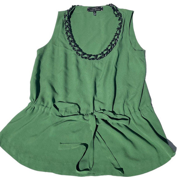 Robert Rodriguez Green Silk Embellished Sleeveless Blouse -Size 6 - Picture 10 of 15
